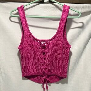 Vibrant Fuchsia Lace-Up Knit Crop Top